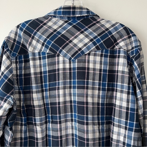 Levi’s Pearl Snap Plaid Flannel Button Down Western Shirt Shacket - Picture 9 of 12